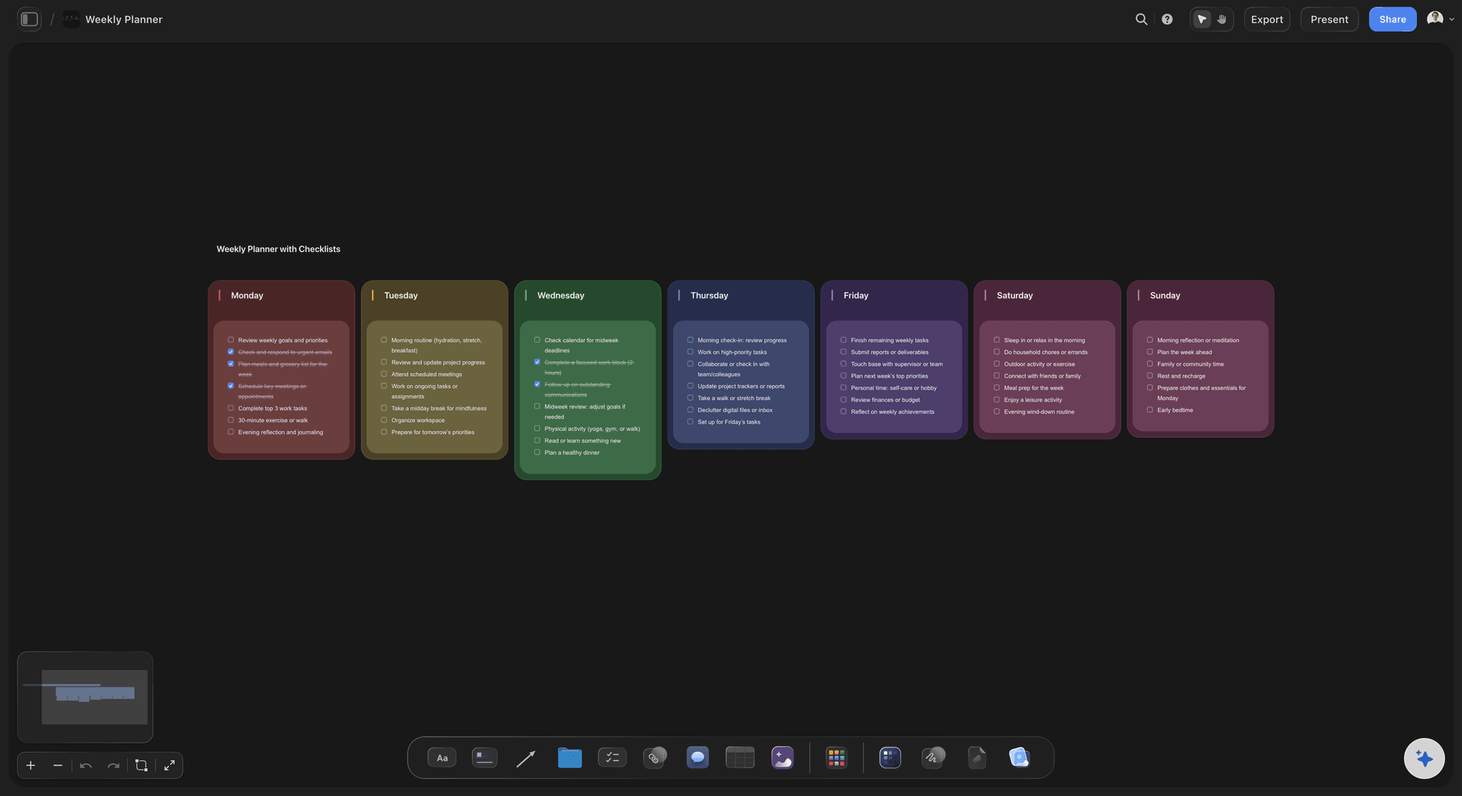 A weekly planner with the Monday pick, the recording block and the Friday review